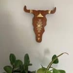 small wall hanging carved bull head with brass Dagmar Maini Brisbane